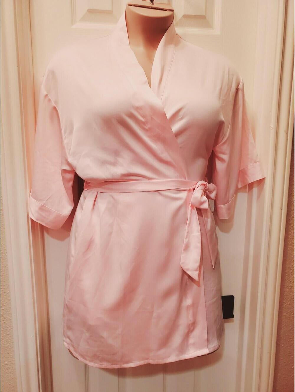 Cassandra Satin Kimono Pink Wrap Robe Size S/M
